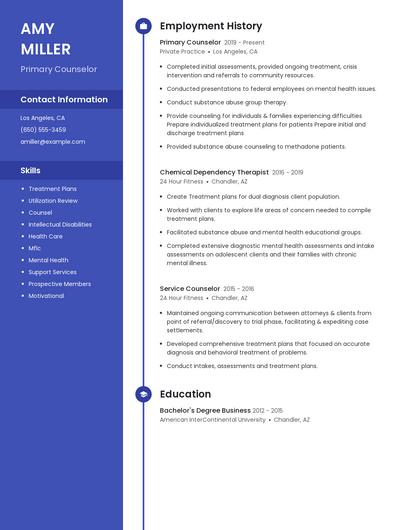 Primary Counselor Resume