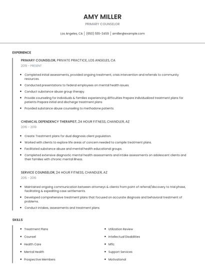 Primary Counselor Resume