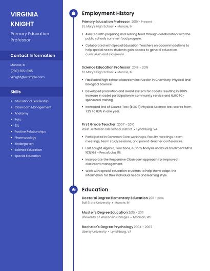 Primary Education Professor Resume