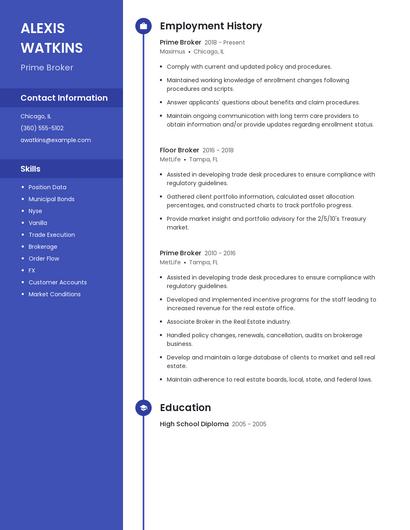 Prime Broker Resume
