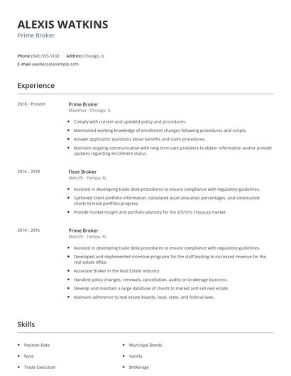 Prime Broker Resume