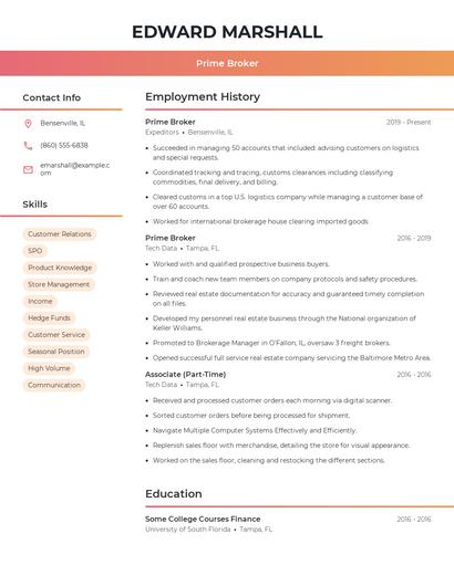 Prime Broker Resume