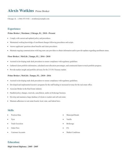 Prime Broker Resume