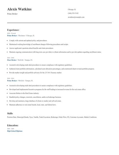Prime Broker Resume