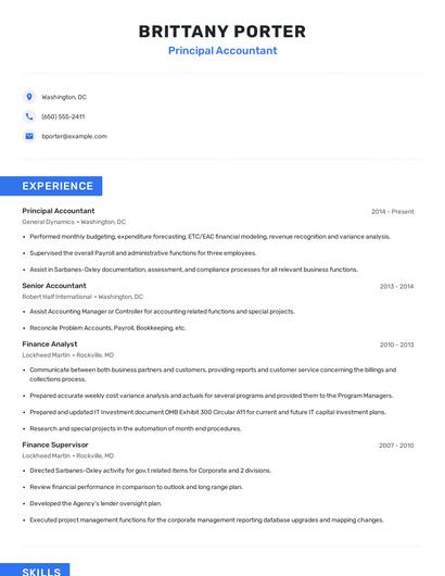 Principal Accountant Resume