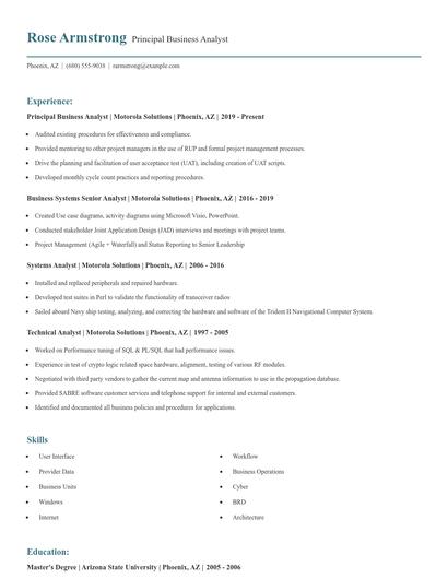 Principal Business Analyst Resume