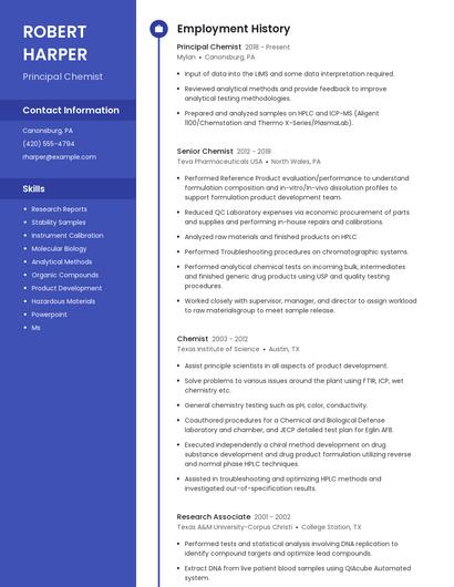 Principal Chemist Resume