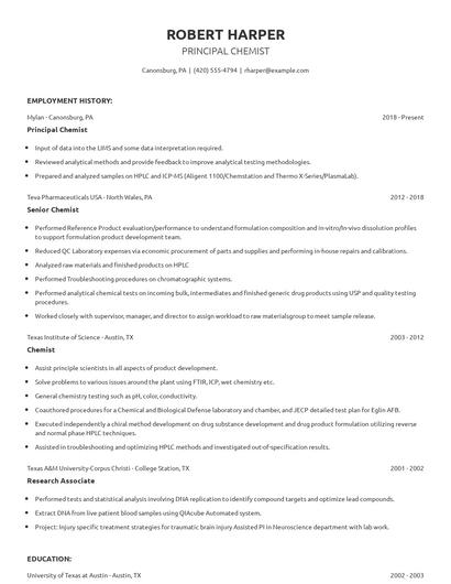 Principal Chemist Resume