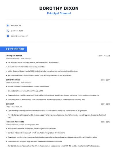 Principal Chemist Resume