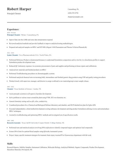 Principal Chemist Resume