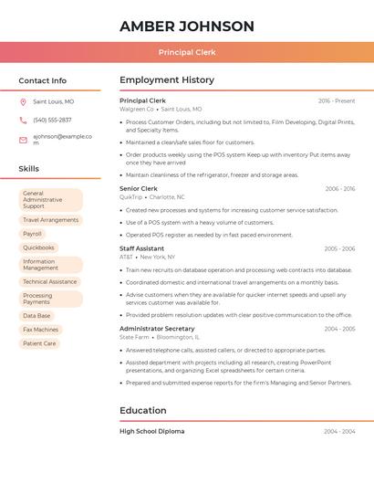 Principal Clerk Resume