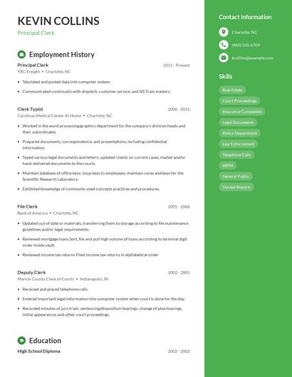 Principal Clerk Resume