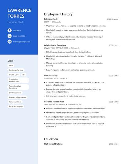 Principal Clerk Resume