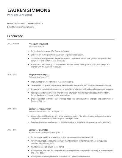 Principal Consultant Resume