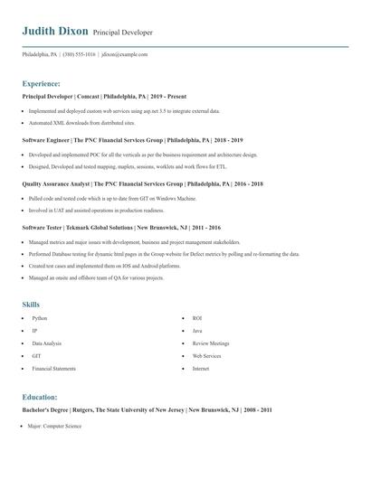 Principal Developer Resume