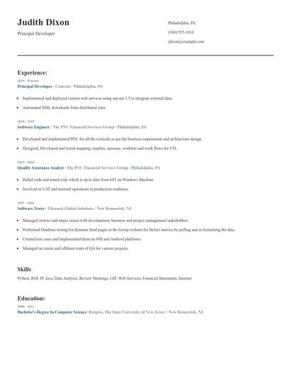 Principal Developer Resume