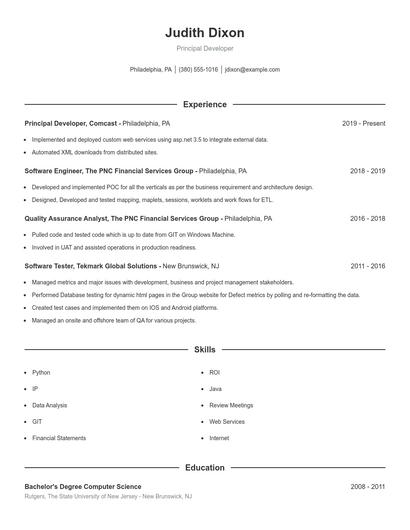 Principal Developer Resume