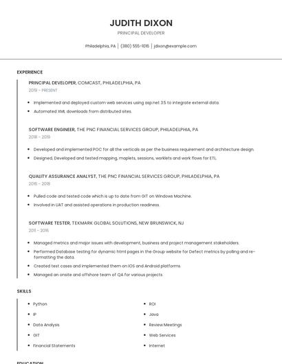 Principal Developer Resume