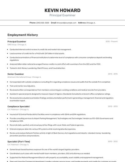 Principal Examiner Resume