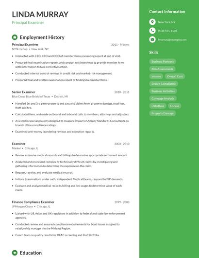 Principal Examiner Resume