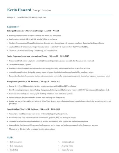 Principal Examiner Resume