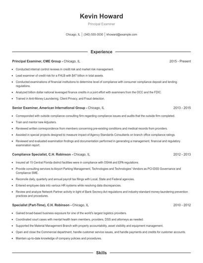 Principal Examiner Resume