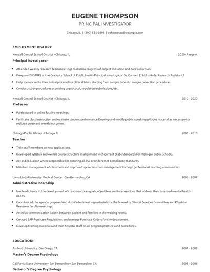 Principal Investigator Resume