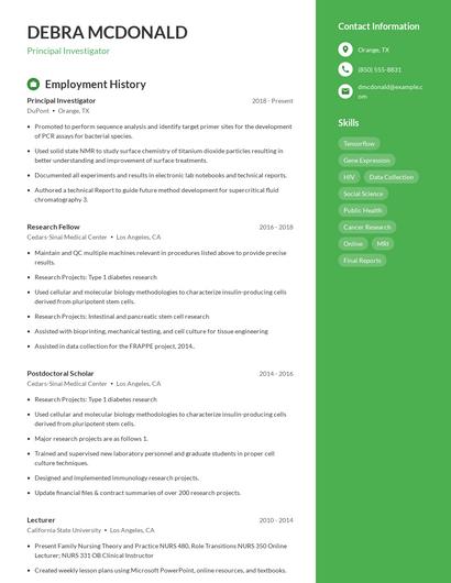 Principal Investigator Resume