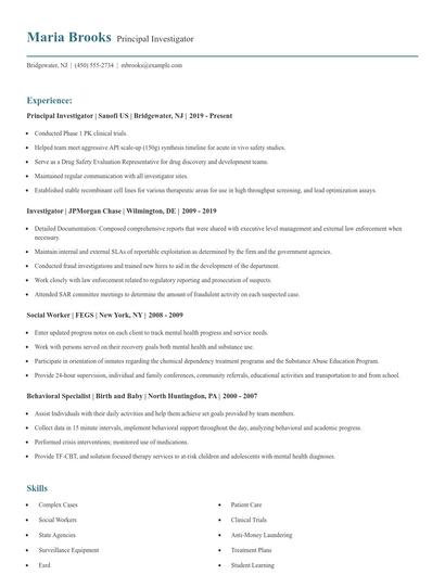 Principal Investigator Resume