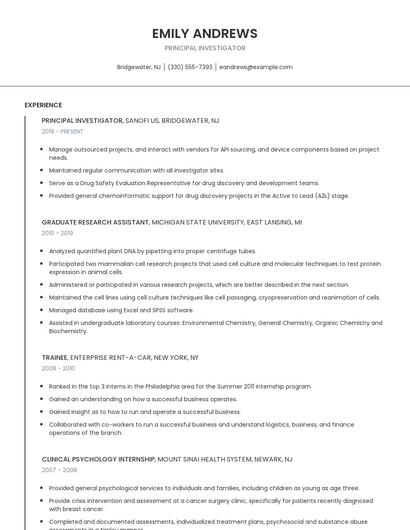 Principal Investigator Resume