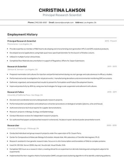 Principal Research Scientist Resume