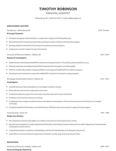 Principal Scientist Resume