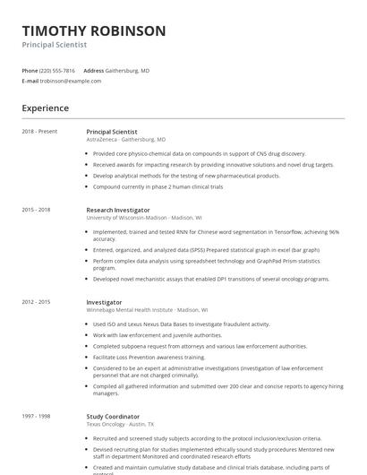 Principal Scientist Resume