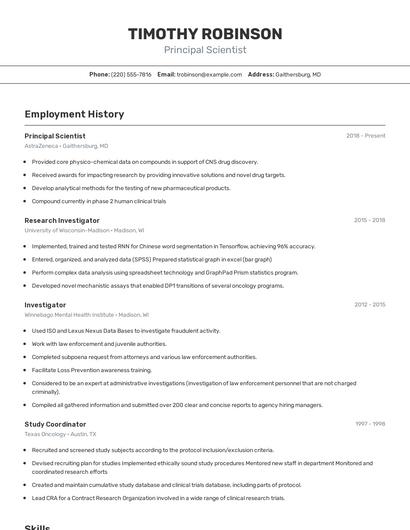 Principal Scientist Resume