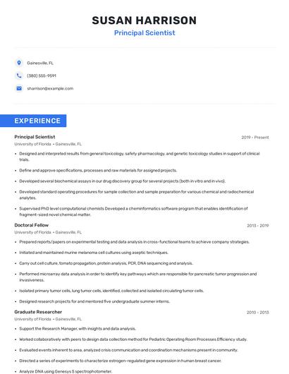 Principal Scientist Resume