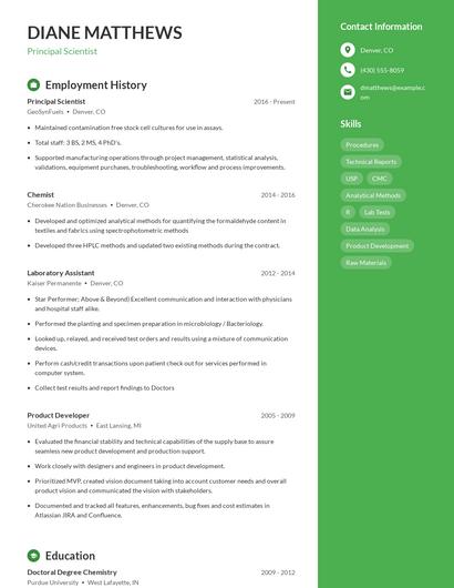 Principal Scientist Resume