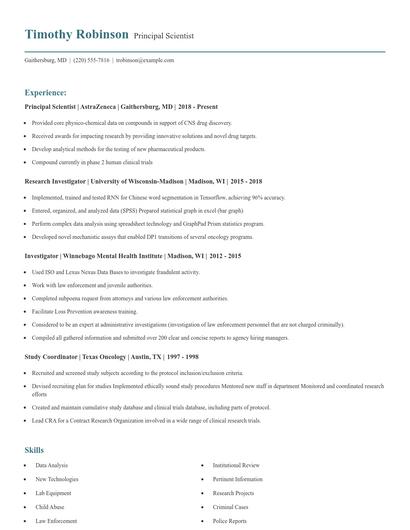 Principal Scientist Resume
