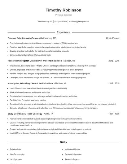 Principal Scientist Resume