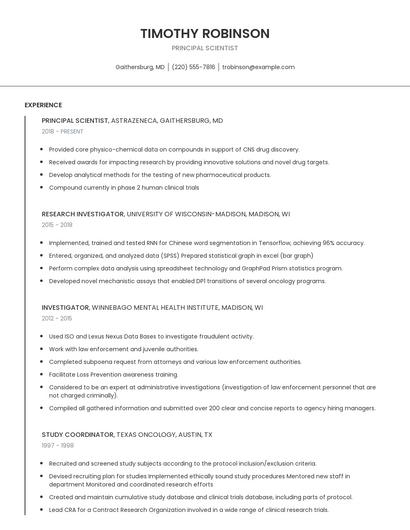 Principal Scientist Resume