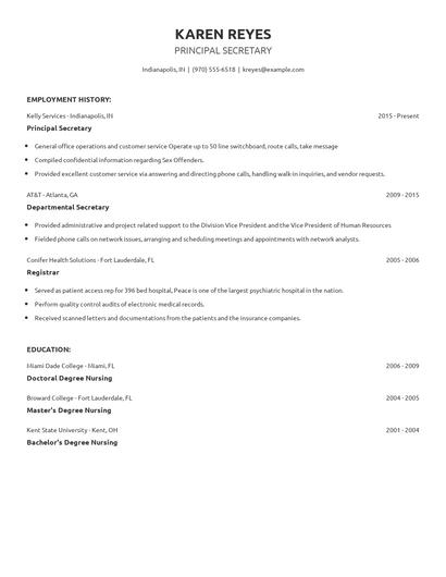Principal Secretary Resume