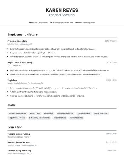 Principal Secretary Resume