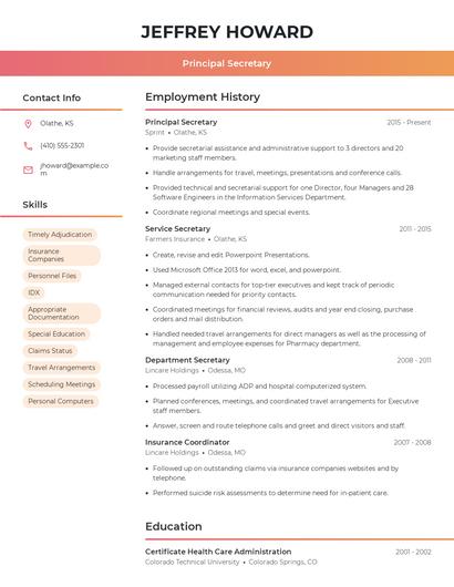 Principal Secretary Resume