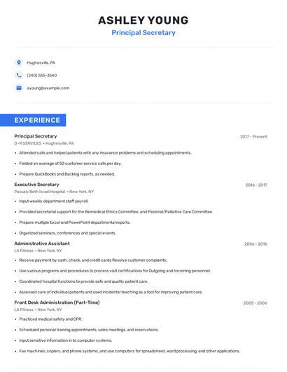 Principal Secretary Resume