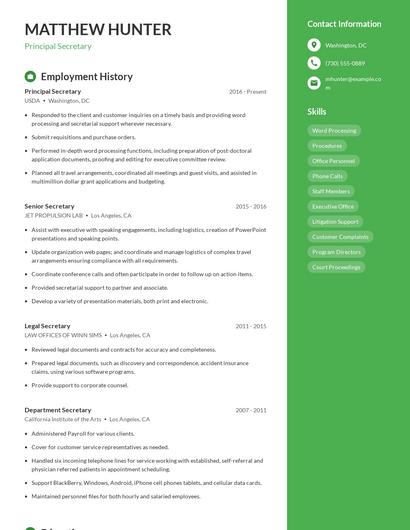 Principal Secretary Resume