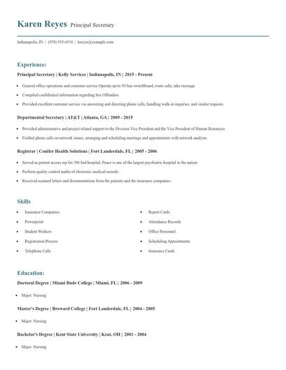 Principal Secretary Resume