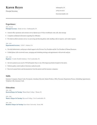 Principal Secretary Resume