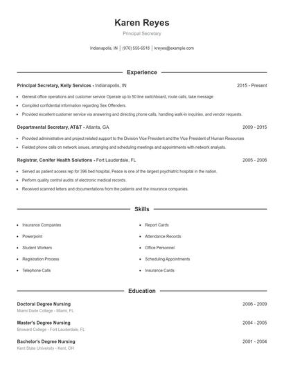Principal Secretary Resume