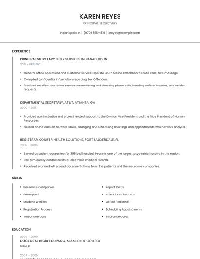 Principal Secretary Resume