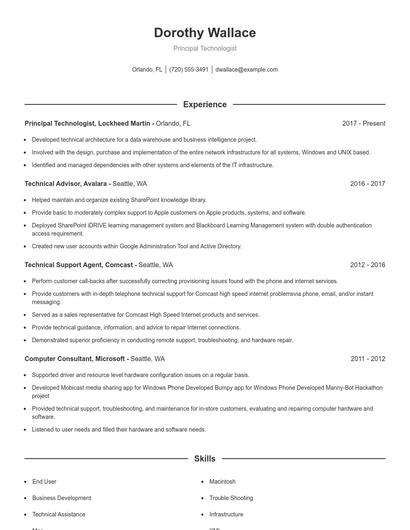 Principal Technologist Resume