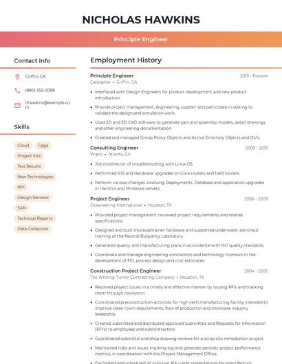 Principle Engineer Resume